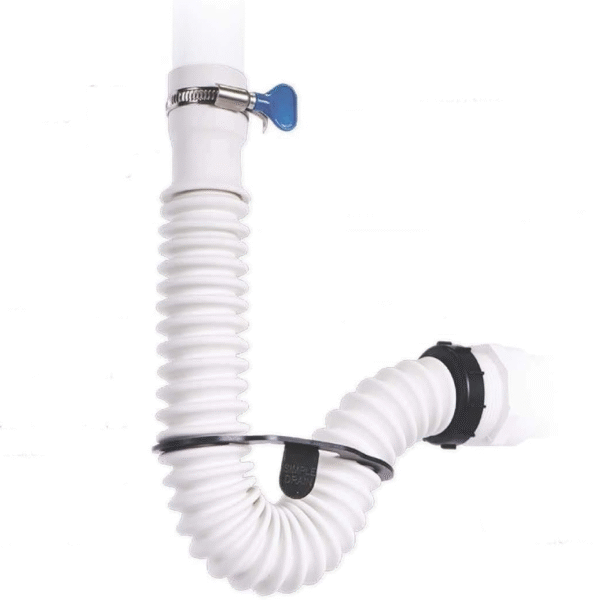 Simple Drain-Flexible Rubber P-Trap Fits 1 1/2" OD AND 1-1/4" OD Drain Inlets- For 11/2" Drain Outlet- Adjustable Simple Drain Trap