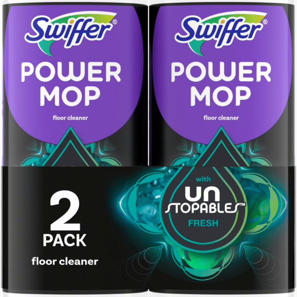 Swiffer PowerMop Floor Cleaning Solution with Unstopables Fresh Scent, PowerMop Refills, Floor Cleaner for Mopping, 25.3 fl oz, 2 Pack
