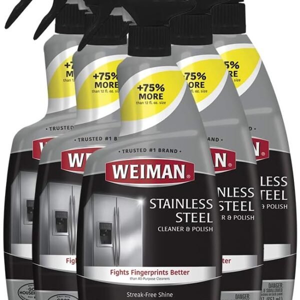 Weiman Stainless Steel Cleaner and Polish - Protects Appliances from Fingerprints and Leaves a Streak-Free Shine for Refrigerator, Dishwasher, Oven, Grill, 22 oz, 6 Pack