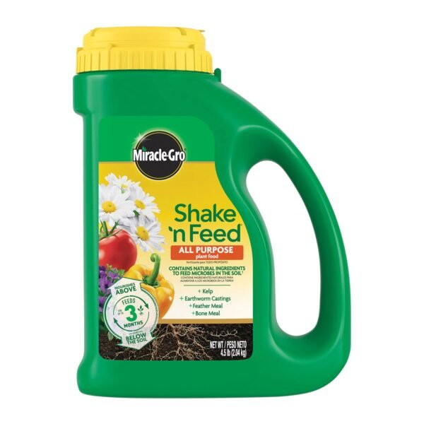 Miracle-Gro Shake 'N Feed All Purpose Plant Food, For In-Ground and Container Plants, Feeds for up to 3 Months, 4.5 lbs.