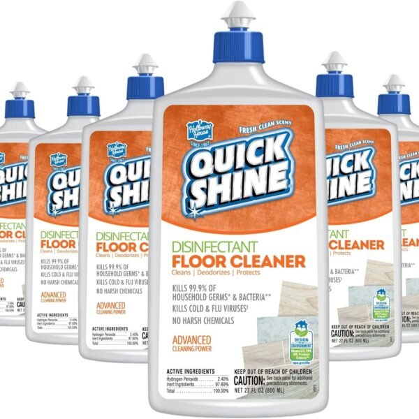 Quick Shine Disinfectant Floor Cleaner 27oz, 6Pk | Hospital Level Disinfectant Kills 99.9% Germs & Bacteria | Cleans w/Power of Hydrogen Peroxide & No Harsh Chemicals | Streak Free & Zero Residue
