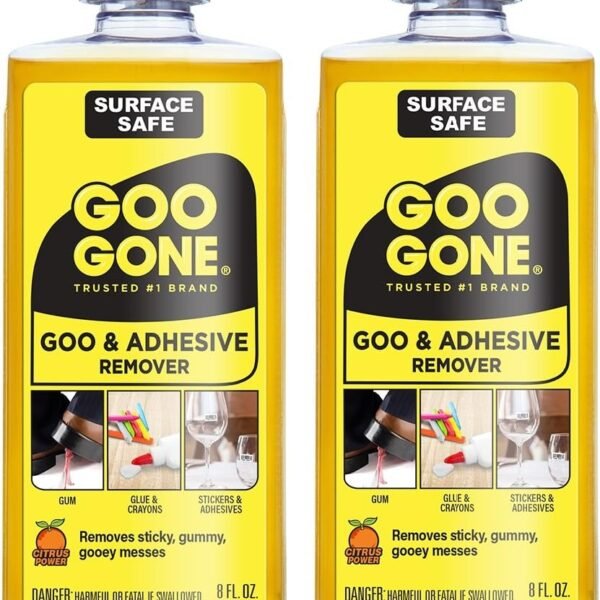 Goo Gone Adhesive Remover - 2 Pack - 8 Ounce - Surface Safe Adhesive Remover Safely Removes Stickers Labels Decals Residue Tape Chewing Gum Grease Tar Crayon Glue